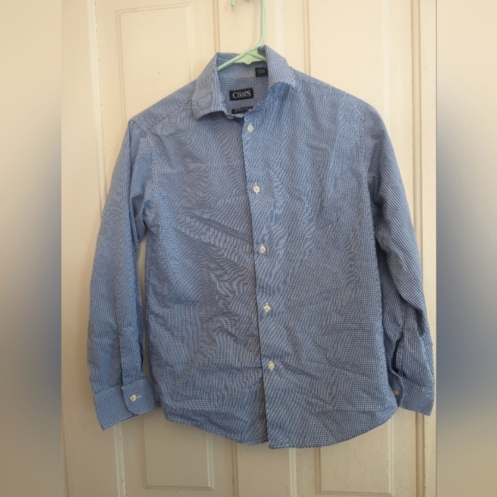 Chaps Boys Blue & White Checkered Dress Shirt Size M (10/12)